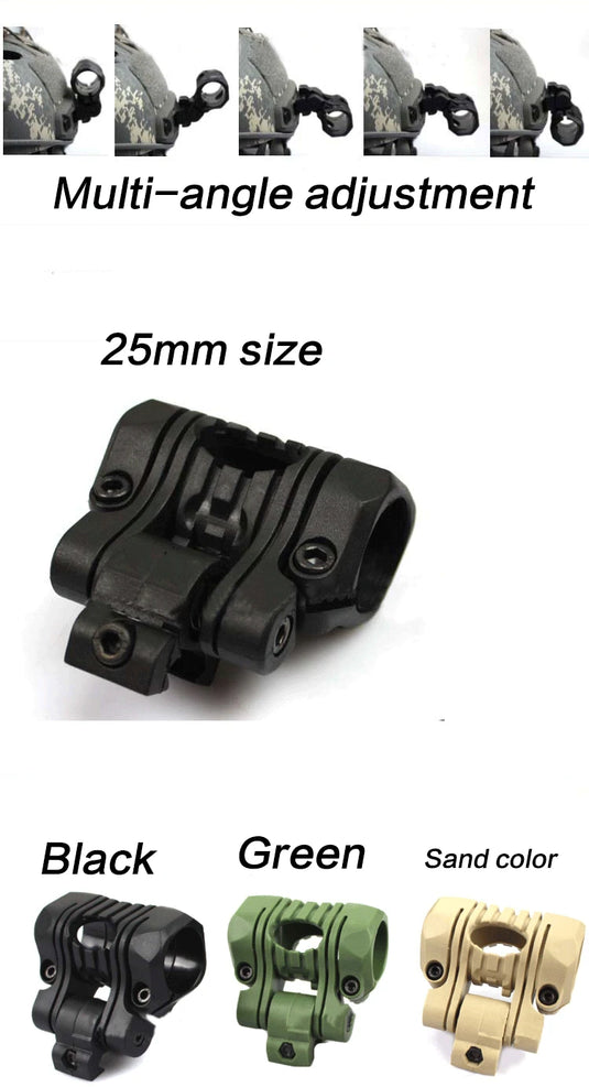 25.4mm 180 degree Angle Adjust Tactical Flashlight Helmet Holder Torch Clip Mount 21mm Rail