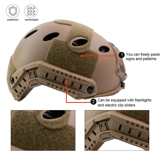FAST PJ tactical training helmet high-cut version with adjustment knob side rails 12-in-1 suitable for hunting
